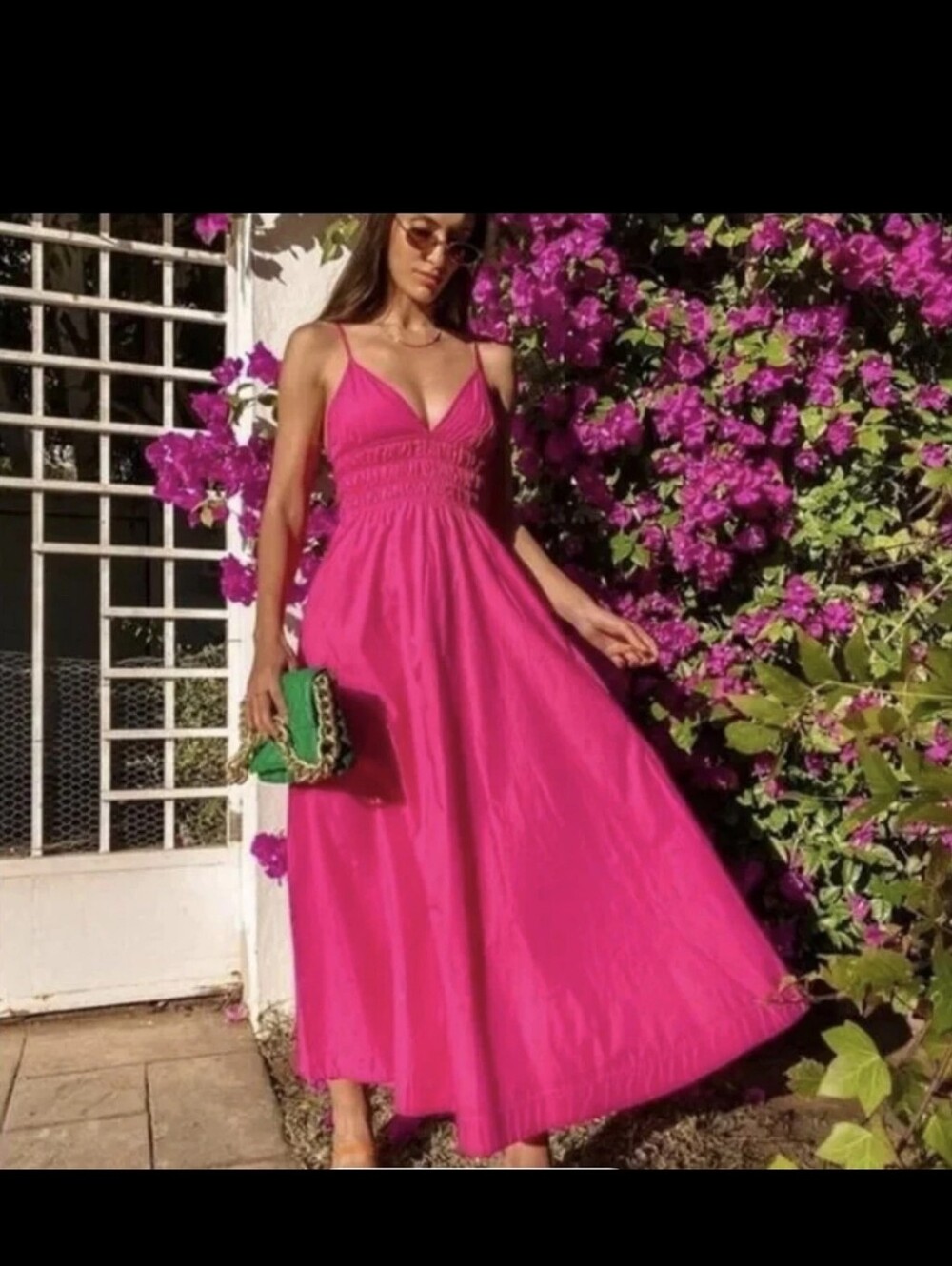 NWT Zara Hot Pink Spaghetti Strap Poplin Midi Dress M - Picture 7 of 9